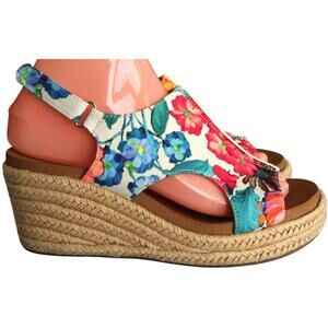 Corkys Carley Floral Espadrille Wedge Sandal Slingback Platform 7 Hook & Loop